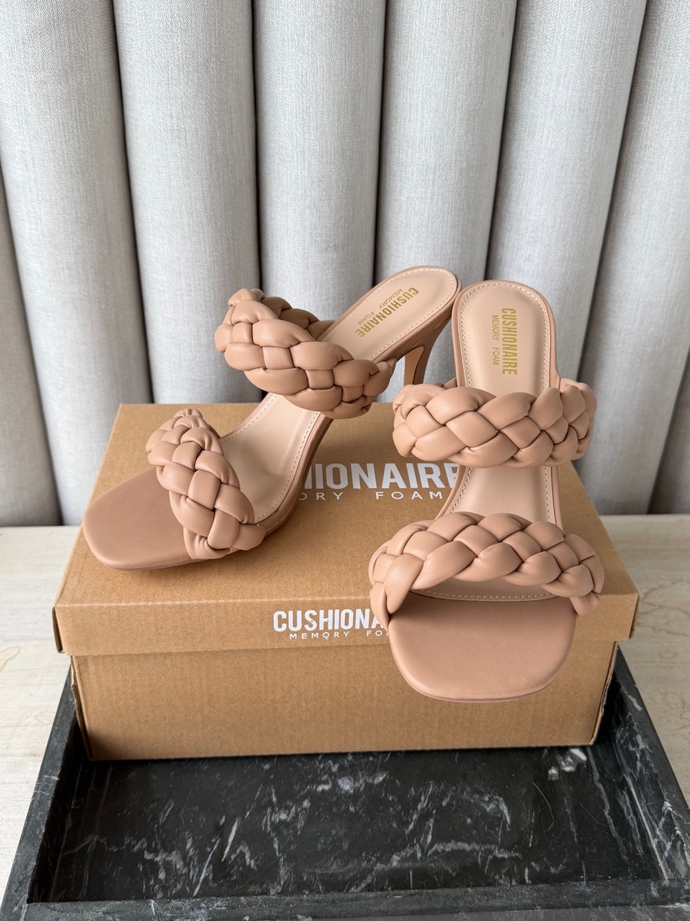 Braided Two-Strap Mules in Nude Blush by Cushionaire